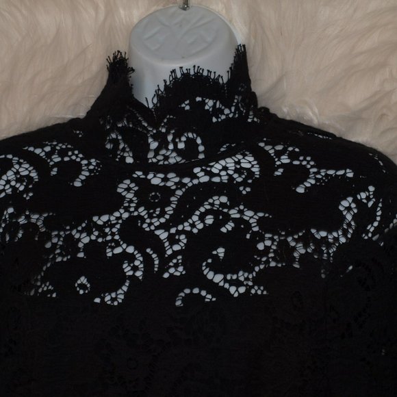Mid-length Black Lace DRESS BY ELLEN TRACY SIZE6 USED With High Neck Long Sleeve - Picture 2 of 11
